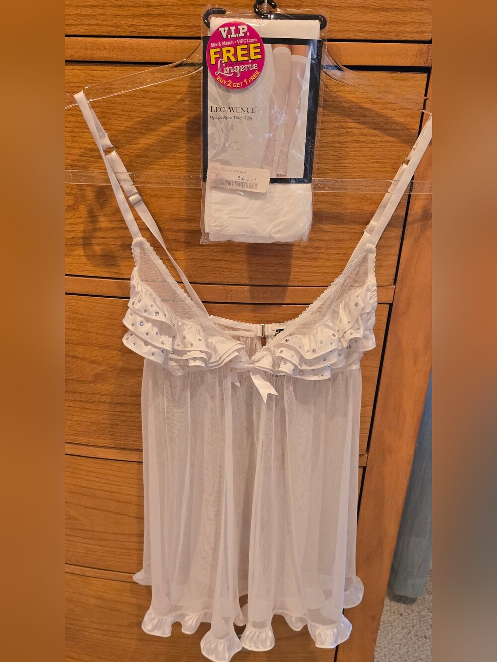Sexy Little Thing White Sheer Ruffled Babydoll Nightie W/thigh Highs - Picture 2 of 10